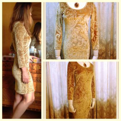 Golden Velvet Bodycon Dress/ Shift Dress /prom..