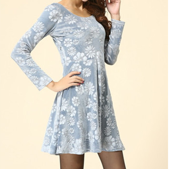 Blue Grey Velvet Bodycon Dress /prom Dress/..